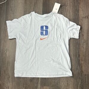 Nike Kids White and Blue Graphic Tee
